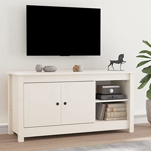 FIRBNUS 103x36,5x52 cm TV-Schrank Weiß Holz Kiefer Lowboard Holz Sideboard Holz Sideboard Industrial Fernsehschrank TV Cabinet TV Unterschrank TV Schrank Holz Fernsehkommode Lowboard Wohnzimmer von FIRBNUS