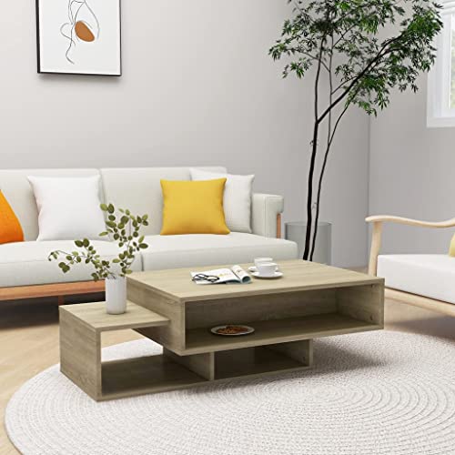 FIRBNUS 105x55x32 cm Wohnzimmertisch Modern Design Coffee Table mit 3 Fächer Beistelltisch Holz Couchtische Tisch Wohnzimmer für Couch Robust Haltbarkeit Braun Holzwerkstoff Metall von FIRBNUS