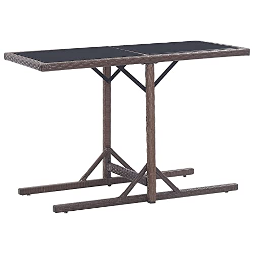 FIRBNUS 110x53x72 cm Balkontisch mit Gummierten Ecken und Glastischplatte Couchtisch Terrassentisch Gartentisch Dining Table Kaffeetisch Esstisch Braun Teetisch Stahlgestell und Poly Rattan von FIRBNUS