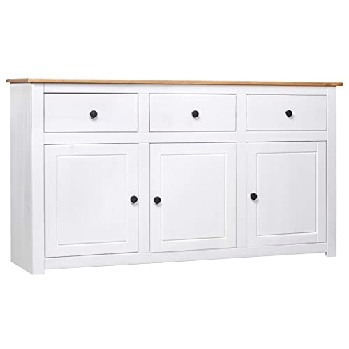 FIRBNUS 135x40x80 cm Beistelltisch mit 3 Schubladen Sideboard Aufbewahrungsschrank für Wohnzimmer Kommode Schrank Anrichte Kiefernholz Panama Weiß und Natürliche Holzfarbe Schubladenschrank von FIRBNUS