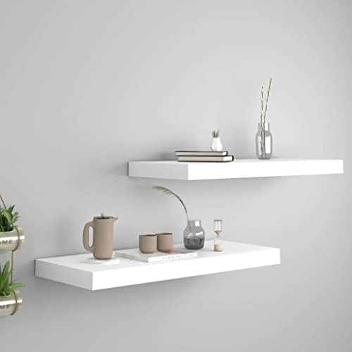 FIRBNUS 2 STK. Floating Wall Shelf 60x23,5x3,8 cm Hängeregal Regale Schweberegal Wandregale Regalboden Regal Weiß Wand Regal Schwebend für Wohnzimmer Kinderzimmer Waben MDF Metall von FIRBNUS