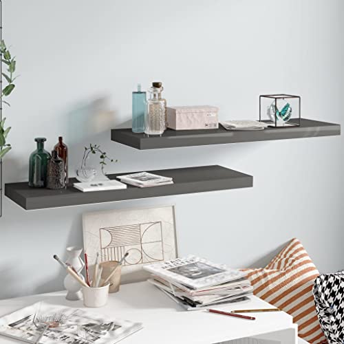 FIRBNUS 2 STK. Floating Wall Shelf 80x23,5x3,8 cm Hängeregal Schweberegal Wandregale Regale Regalboden Regal Hochglanz Grau Wand Regal Schwebend für Wohnzimmer Kinderzimmer Waben MDF Metall von FIRBNUS