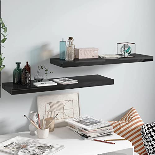 FIRBNUS 2 STK. Floating Wall Shelf 80x23,5x3,8 cm Hängeregal Wandregale Regale Regalboden Regal Hochglanz Schwarz Wand Regal Schwebend für Wohnzimmer Kinderzimmer Waben MDF Metall von FIRBNUS