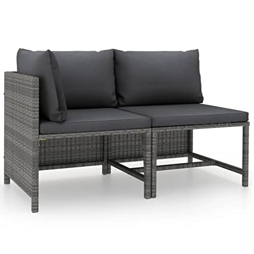 FIRBNUS 2 Stück Gartenmöbel-Set für den Außenbereich mit anthrazitfarbenen Kissen, Gartenmöbel, Outdoor-Sofa, modulares Design für Terrasse, Gartenset aus Polyrattan von FIRBNUS