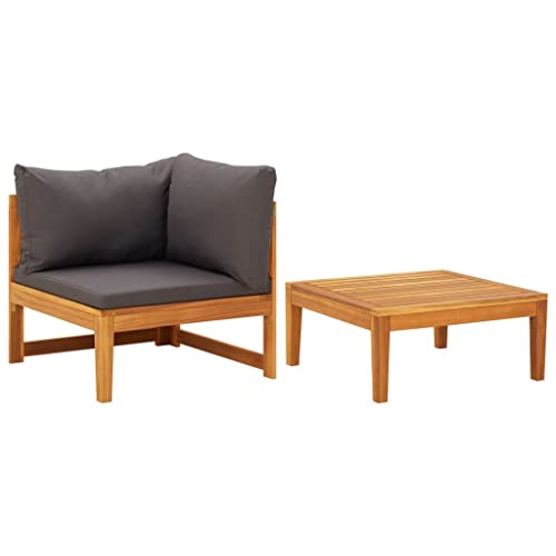 FIRBNUS 2-TLG. Garten-Lounge-Set mit Dunkelgrauen Kissen Akazienholz Lounge Sofa Outdoor Gartengarnitur Holz Gartenmöbel Set Balkonmöbel Set Garten Loungemöbel Set Gartensofa Balkon Lounge Set von FIRBNUS