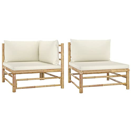 FIRBNUS 2-TLG. Garten-Lounge-Set mit Kissen Cremeweiß Bambus Balkonmöbel Set Garten Loungemöbel Set Gartensofa Balkon Lounge Sofa Outdoor Garten Möbelsets Balcony Set Sofa Set Gartenmöbel Set von FIRBNUS