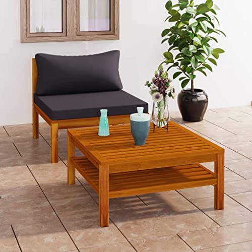 FIRBNUS 2-teiliges Set Gartenmöbel-Set für den Außenbereich mit dunkelgrauen Kissen und Tisch für den Außenbereich, Gartenmöbel, aus Akazienholz von FIRBNUS