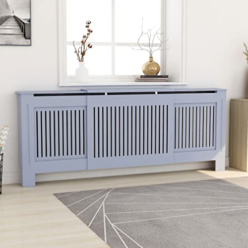 FIRBNUS 205x20.5x81.5 cm HeizköRperverkleidung HeizköRper Heizungsverkleidung HeizköRperabdeckung LamellentüR Holzgitter Heizungsregal Grau von FIRBNUS