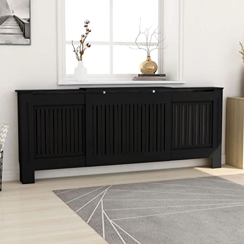 FIRBNUS 205x20.5x81.5 cm HeizköRperverkleidung HeizköRper Heizungsverkleidung HeizköRperabdeckung LamellentüR Holzgitter Heizungsregal Schwarz von FIRBNUS