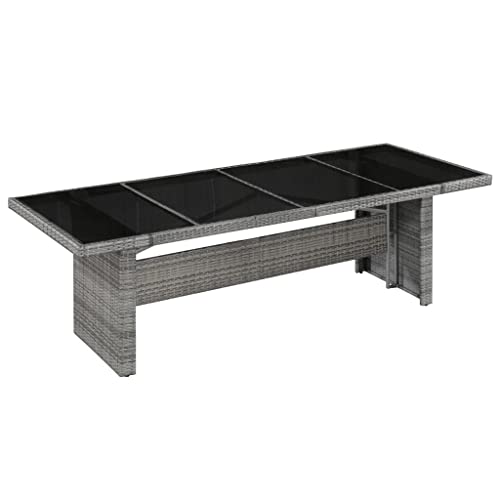 FIRBNUS 240x90x74 cm Beistelltisch Holztisch Wasserfestem Balkontisch Outdoor Garten Esstisch Grau und Schwarz Esszimmertische für Terrasse Kaffeetisch Gartenmöbel Poly Rattan und Glas von FIRBNUS