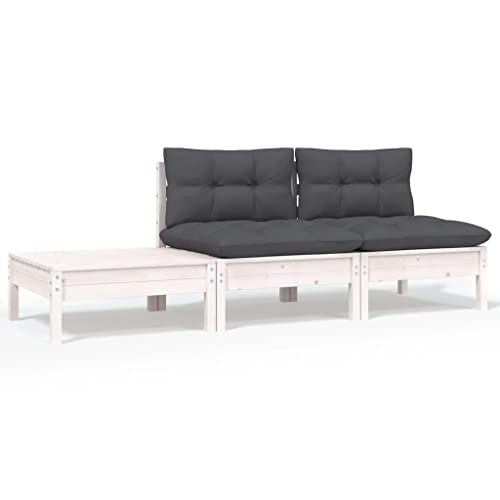 FIRBNUS 3-TLG. Garten-Lounge-Set mit Kissen Weiß Kiefer Massivholz Gartenmöbel Holz Gartenmöbel Set Gartensofa Balkonmöbel Set Garden Furniture Sets Terrassenmöbel Set Lounge Sofa Outdoor von FIRBNUS