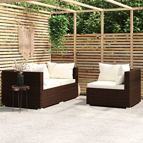 FIRBNUS 3-teiliges Gartensofa-Set mit cremefarbenen Kissen für den Außenbereich, Gartenstuhl, braun, Gartenmöbel, Stühle für den Außenbereich, aus PE-Rattan von FIRBNUS