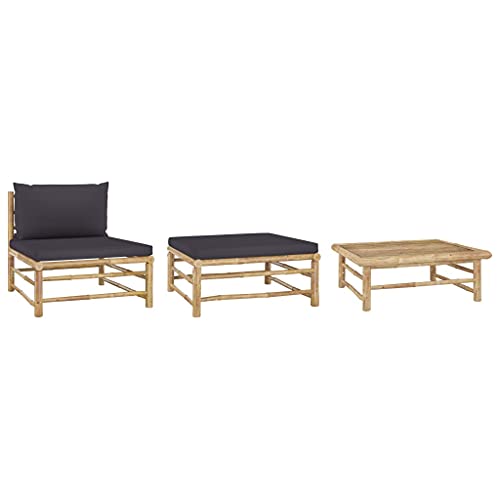 FIRBNUS 3-teiliges Set aus Tisch und Gartenstühlen, Gartenmöbel, Gartenmöbel mit dunkelgrau, Kissen für den Außenbereich, modulares Design für die Terrasse, Gartenset aus Bambus von FIRBNUS