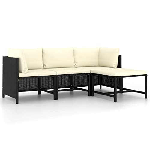 FIRBNUS 4-teiliges Set Gartensofas für den Außenbereich, Gartenmöbel mit creme-weißem Kissen, für den Außenbereich, modulares Design für Terrasse, Garten-Set aus Polyrattan von FIRBNUS