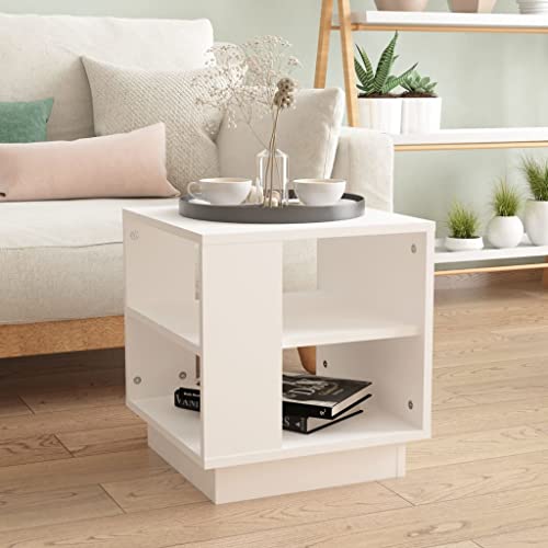 FIRBNUS 40x40x43 cm Telefontisch Couchtisch Kleiner Beistelltisch Wohnzimmertisch Modern Deko Tisch Kleiner Tisch Wohnzimmer Quadratischer Coffee Table Coutischtisch Teetisch Robust Weiß von FIRBNUS