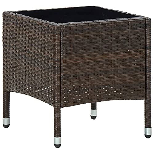 FIRBNUS 40x40x45 cm Teetisch mit Glas Tischplatte Balkontisch Terrassentisch Gartentisch Dining Table Couchtisch Kaffeetisch Garten Esstisch Stehtisch Braun Poly Rattan und Stahl von FIRBNUS