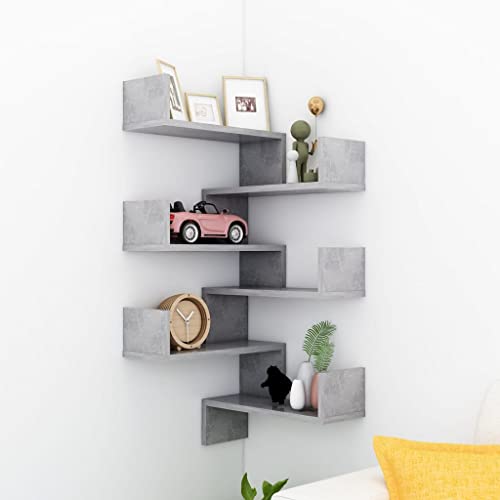 FIRBNUS 40x40x50 cm 2 STK. Bücherregal Wand Eckregal Wand Wandregale Regalboden Wand Regale Regal Betongrau Schwebend für Wohnzimmer Kinderzimmer Wandregal Holzwerkstoff mit Mattem Finish von FIRBNUS