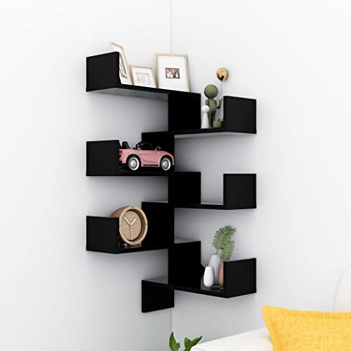 FIRBNUS 40x40x50 cm 2 STK. Bücherregal Wand Eckregal Wand Wandregale Regalboden Wand Regale Regal Schwarz Schwebend für Wohnzimmer Kinderzimmer Wandregal Holzwerkstoff mit Mattem Finish von FIRBNUS