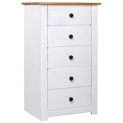 FIRBNUS 46x40x89 cm Beistelltisch mit 5 Schubladen Sideboard für Wohnzimmer Kommode Schrank Anrichte Aufbewahrungsschrank Kiefernholz Panama Weiß von FIRBNUS