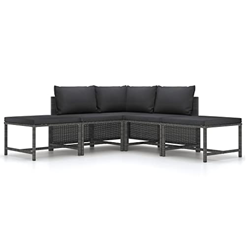 FIRBNUS 5-teiliges Gartenmöbel-Set für den Außenbereich, mit Kissen und Fußstützen, für den Außenbereich, aus PE-Rattan von FIRBNUS
