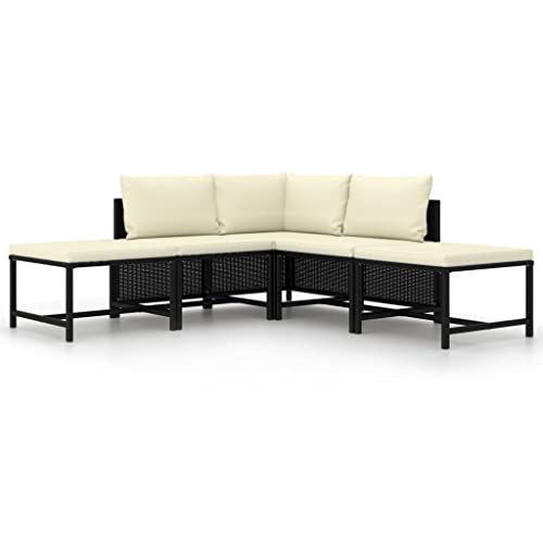 FIRBNUS 5-teiliges Gartenmöbel-Set für den Außenbereich, mit Kissen und Fußstützen, für den Außenbereich, aus PE-Rattan von FIRBNUS