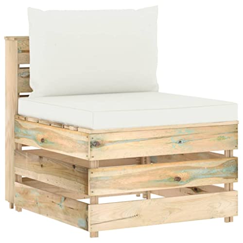 FIRBNUS 60 x 70 x 66 cm, modulares Mittelsofa mit cremefarbenem Kissen, Design auf Paletten, Gartensofas, Gartenstuhl, Lounge, Set Stühle für den Außenbereich, aus imprägniertem Holz von FIRBNUS