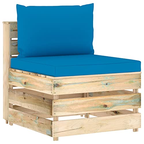 FIRBNUS 60 x 70 x 66 cm, modulares Mittelsofa mit hellblauen Kissen Design auf Paletten, Gartensofas, Gartenstuhl, Lounge, Set Stühle für den Außenbereich, aus imprägniertem Holz von FIRBNUS