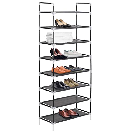 FIRBNUS 60x29,5x134 cm Schuhregal mit 8 Etagen Metall und Vliesstoff Schwarz Shoe Rack Schuhregal Metall Schuhablage Schuhorganizer Stufenregal für Schuhe im Flur Balkon Minimalistisches Design von FIRBNUS