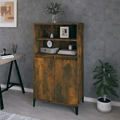 FIRBNUS 60x36x110 cm Seitenschrank mit 2 Offene Ablagen und Metallfüße Schubladenschrank Lowboard Lagerschrank Räuchereiche Sideboard Wohnzimmer TV Schrank Aufbewahrungskommode Holzwerkstoff von FIRBNUS