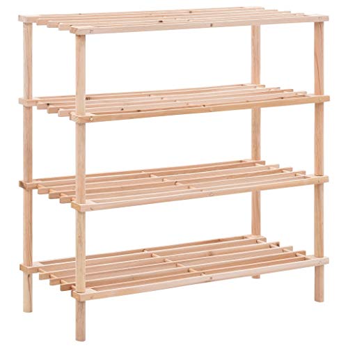 FIRBNUS 74x26x67,5 cm Schuhregal 4 Ebenen Tanne Massivholz Shoe Rack Schuhregal Holz Schuhablage Schuhorganizer Regal Holz für Schuhe Pflanzen im Flur Badezimmer Wohnzimmer Markantes Lattendesign von FIRBNUS