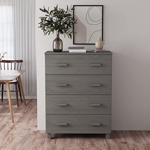 FIRBNUS 79x40x103,5 cm Aufbewahrungsschrank mit Holzgriffen und 4 Schubladen Kommode Beistelltisch Highboard Schubladenschrank Schrank Anrichte Beistellschrank Hellgrau Massives Kiefernholz von FIRBNUS