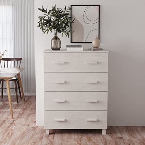 FIRBNUS 79x40x103,5 cm Aufbewahrungsschrank mit Holzgriffen und 4 Schubladen Kommode Beistelltisch Highboard Schubladenschrank Schrank Anrichte Beistellschrank Weiß Massives Kiefernholz von FIRBNUS