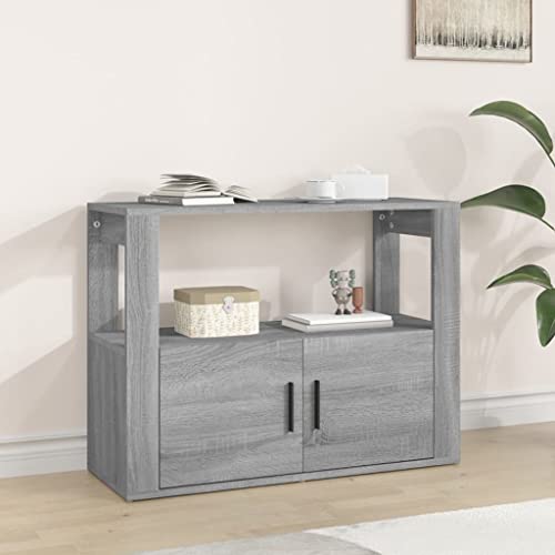 FIRBNUS 80x30x60 cm Seitenschrank mit Ablage und Türen Beistellschrank Schubladenschrank Lowboard Lagerschrank Grau Sonoma Sideboard Wohnzimmer TV Schrank Aufbewahrungskommode Holzwerkstoff von FIRBNUS