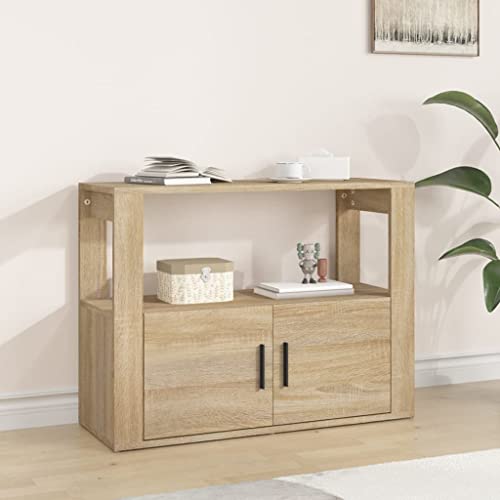 FIRBNUS 80x30x60 cm Seitenschrank mit Ablage und Türen Beistellschrank Schubladenschrank Lowboard Lagerschrank Sonoma Eiche Sideboard Wohnzimmer TV Schrank Aufbewahrungskommode Holzwerkstoff von FIRBNUS