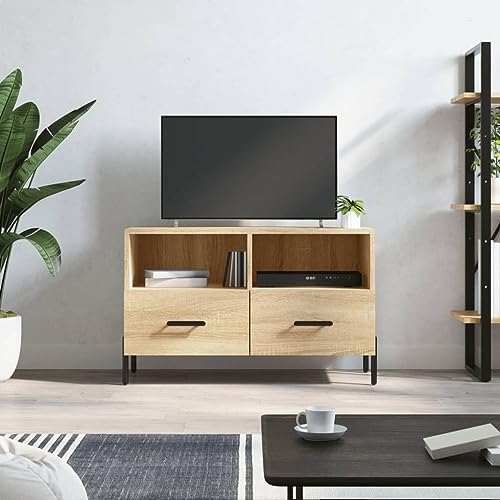 FIRBNUS 80x36x50cm TV-Schrank Sonoma-Eiche Holzwerkstoff Fernsehschrank Holz TV Cabinet TV Schrank Holz Kommode Holz TV Kommode Sideboard Holz TV Lowboard Holz Schrank Schubladen Fernseher Kommode von FIRBNUS