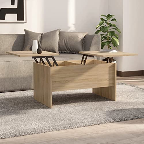 FIRBNUS 80x50x42,5 cm Couchtisch Höhenverstellbar Kleiner Beistelltisch Wohnzimmertisch Modern Stilvollen Kleiner Tisch Wohnzimmer Bürotisch Robust Braun Holzwerkstoff mit 2 Verstecktes Fach von FIRBNUS