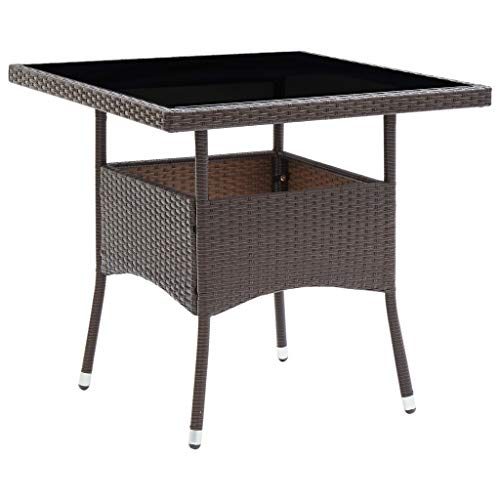 FIRBNUS 80x80x75 cm Garten Esstisch Gartentisch Wetterfest Braun Tisch Balkontisch Tischplatte Beistelltisch Holz Gartenmöbel Esszimmertische Poly Rattan und Gehärtetes Glas von FIRBNUS