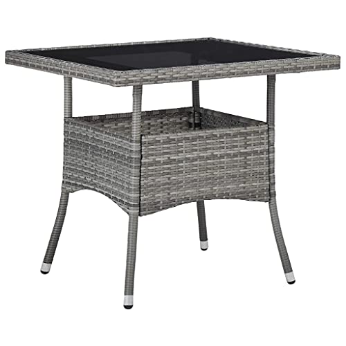 FIRBNUS 80x80x75 cm Garten Esstisch Gartentisch Wetterfest Grau Tisch Balkontisch Beistelltisch Holz Tischplatte Gartenmöbel Esszimmertische Poly Rattan und Gehärtetes Glas von FIRBNUS