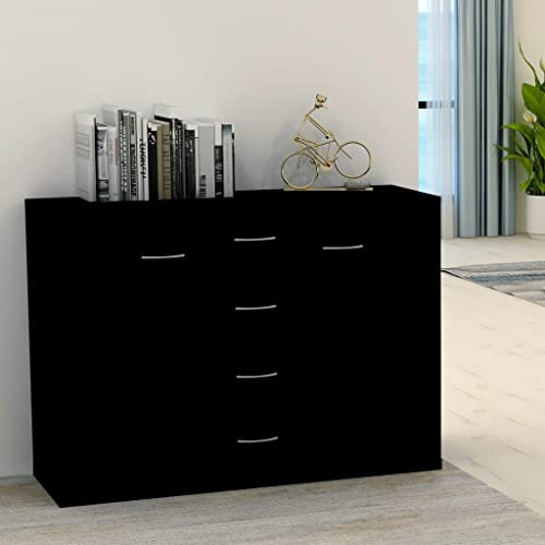 FIRBNUS 88x30x65 cm Beistellschrank mit 4 Schubladen und 2 Türen Schubladenschrank Lowboard Lagerschrank Kommode Schwarz Sideboard Wohnzimmer TV Schrank Aufbewahrungskommode Holzwerkstoff von FIRBNUS