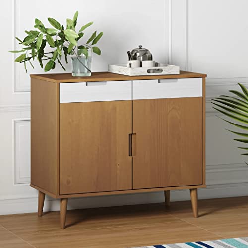 FIRBNUS 90x40x80 cm Sideboard Wohnzimmer Komodenschrank mit 2 Schubladen und 2 Fächer mit Türen Schrank Highboard Kommode Schubladenschrank Beistellschrank Braun Massivholz Kiefer von FIRBNUS