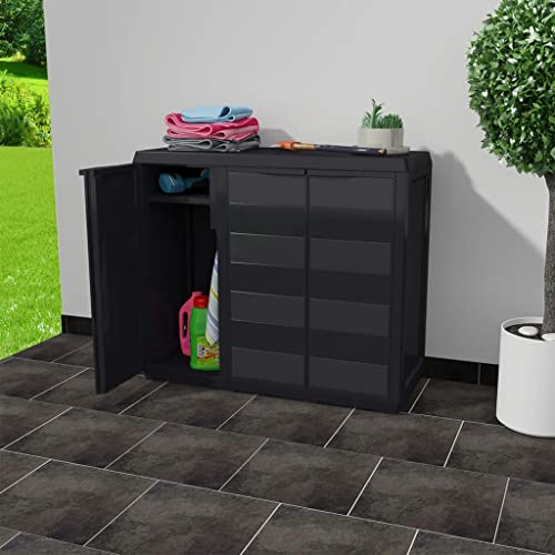 FIRBNUS 97x38x87 cm Gartenschrank mit 2 Regalen Schwarz Putzschrank Aufbewahrungsschrank Outdoor Schrank Balkonschrank Mehrzweckschrank Kompaktes Design Geeignet für Gärten oder Terrassen von FIRBNUS