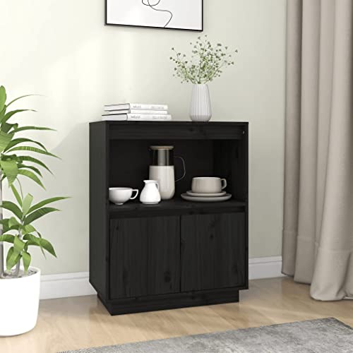 FIRBNUS Aufbewahrungsschrank 60x34x75 cm Bücherschranks Beistellschrank Beistelltisch Badezimmerschrank Lagerschrank Kommode Schwarz Sideboard Wohnzimmer TV Schrank Massivholz Kiefer von FIRBNUS