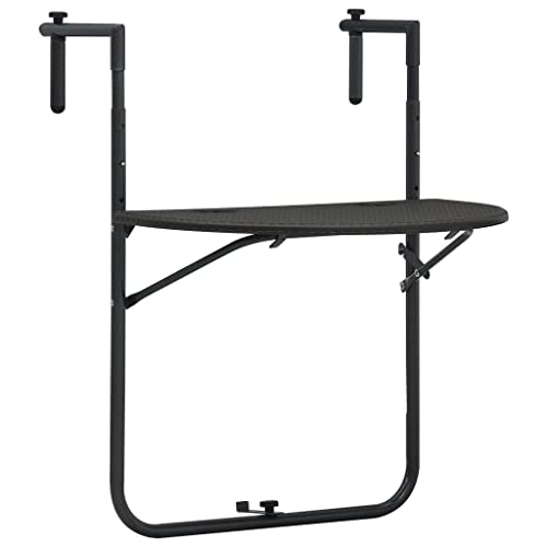 FIRBNUS Balkontisch Hängetisch Braun 60 x 64 x 83,5 cm Kunststoff Rattan Tisch Bar Bistrotisch Balkontisch Hängetisch Klapptisch Hängetisch Rattan Tisch Kunststoff halbrund von FIRBNUS