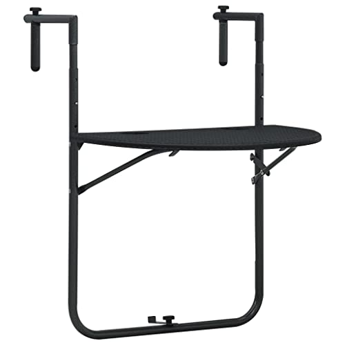 FIRBNUS Balkontisch Schwarz 60 x 64 x 83,5 cm Kunststoff Rattan Tisch Kunststoff Tisch Bar Bistrotisch Balkontisch Hängetisch Klapptisch Hängetisch Rattan halbrund von FIRBNUS