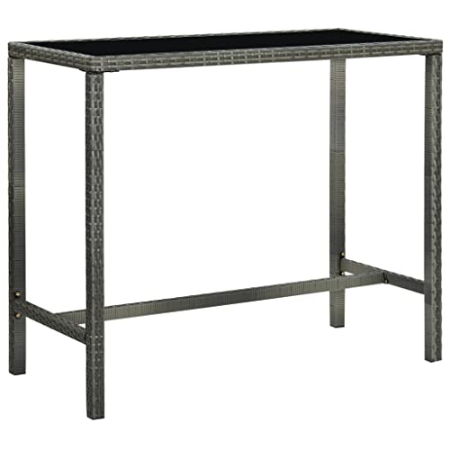 FIRBNUS Bartisch für den Außenbereich, Grau, 130 x 60 x 110 cm, Polyrattan, Glas, quadratischer Bistrotisch, quadratisch, Bartisch, Rattantisch, Gartentisch, Rattan, Glastisch, Bartisch von FIRBNUS