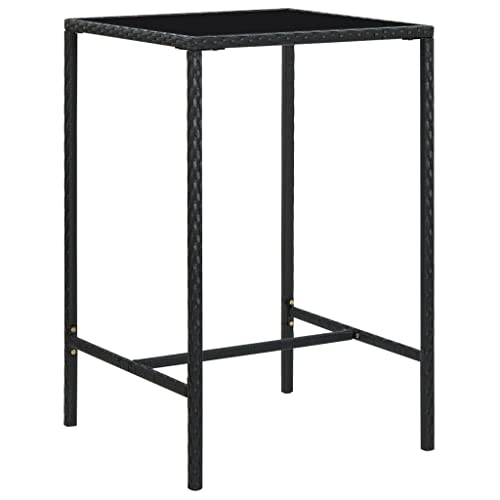 FIRBNUS Bartisch für den Garten, Schwarz, 70 x 70 x 110 cm, Polyrattan und Glas, Rattantisch, Gartentisch, Rattan, Glastisch, Bartisch, quadratisch, Bistrotisch, quadratisch, Bartisch von FIRBNUS