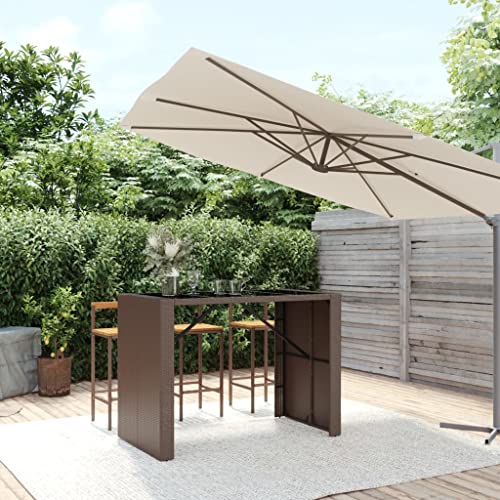 FIRBNUS Bartisch mit brauner Glasplatte 145 x 80 x 110 cm Polyrattan Beistelltisch quadratisch Bistrotisch quadratisch Tisch Rattan Gartentisch Rattan Glastisch Bistrotisch Bartisch von FIRBNUS