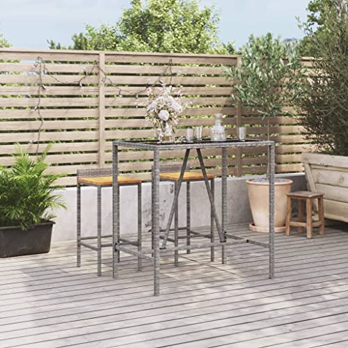 FIRBNUS Bartisch mit grauer Glasplatte 110 x 70 x 110 cm Polyrattan Tisch Bistrotisch quadratisch Couchtisch quadratisch Gartentisch Rattan Glastisch Bartisch von FIRBNUS