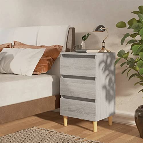 FIRBNUS Bedside Table Nachtkonsole Beistelltisch mit Stauraum Night Stand Nachttisch mit Massivholz-Beinen Grau Sonoma 40x35x69 cm Nachtkonsole Kleiner Schrank Skandinavischen Stil von FIRBNUS