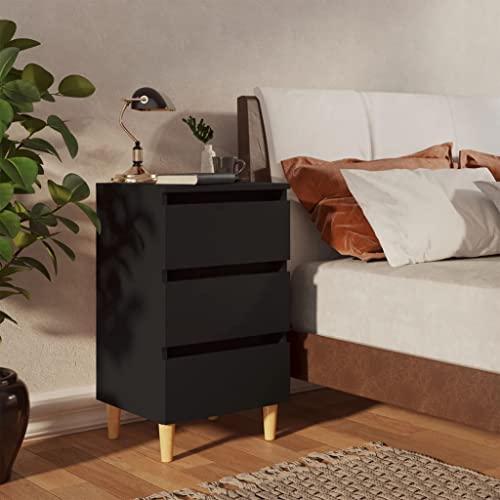 FIRBNUS Bedside Table Nachtkonsole Beistelltisch mit Stauraum Night Stand Nachttisch mit Massivholz-Beinen Schwarz 40x35x69 cm Bett Kommode Kleiner Schrank Skandinavischen Stil von FIRBNUS